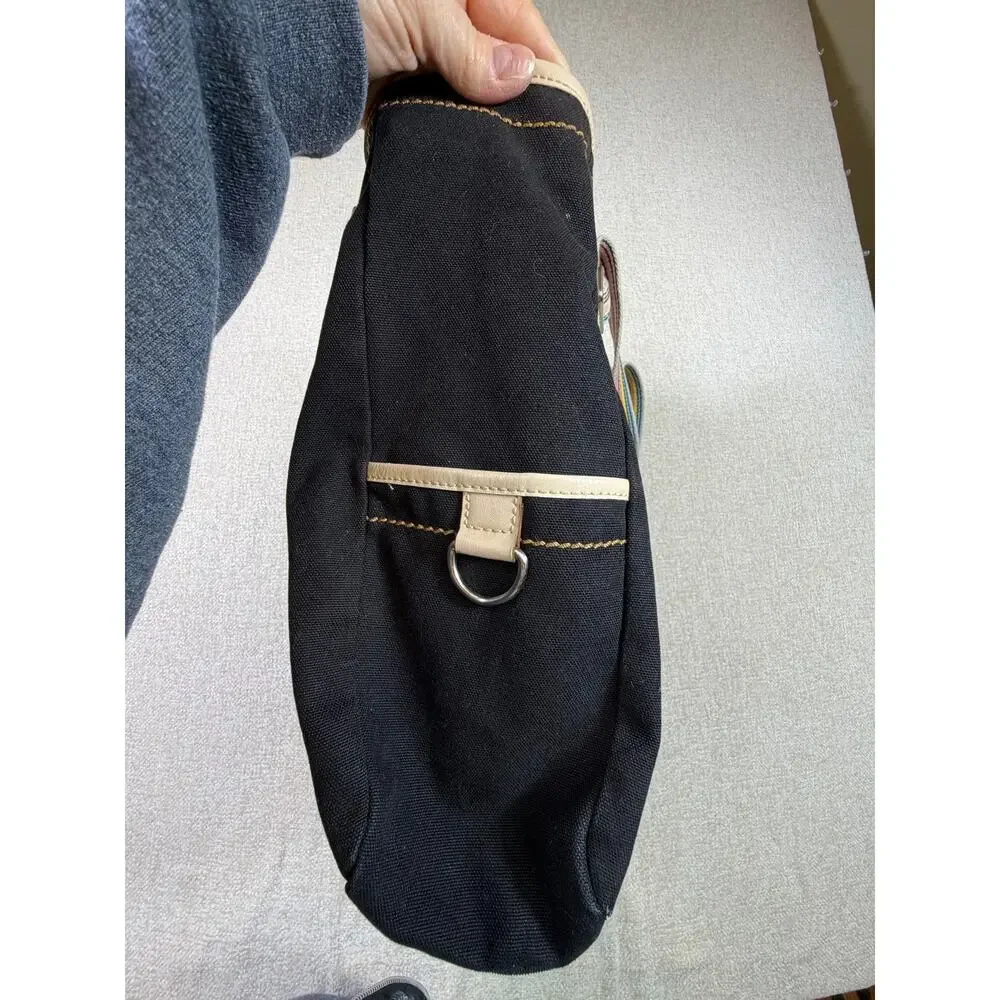 Fossil Women's Black Canvas Leather Carry Everyday Satchel Tote Bag Carry